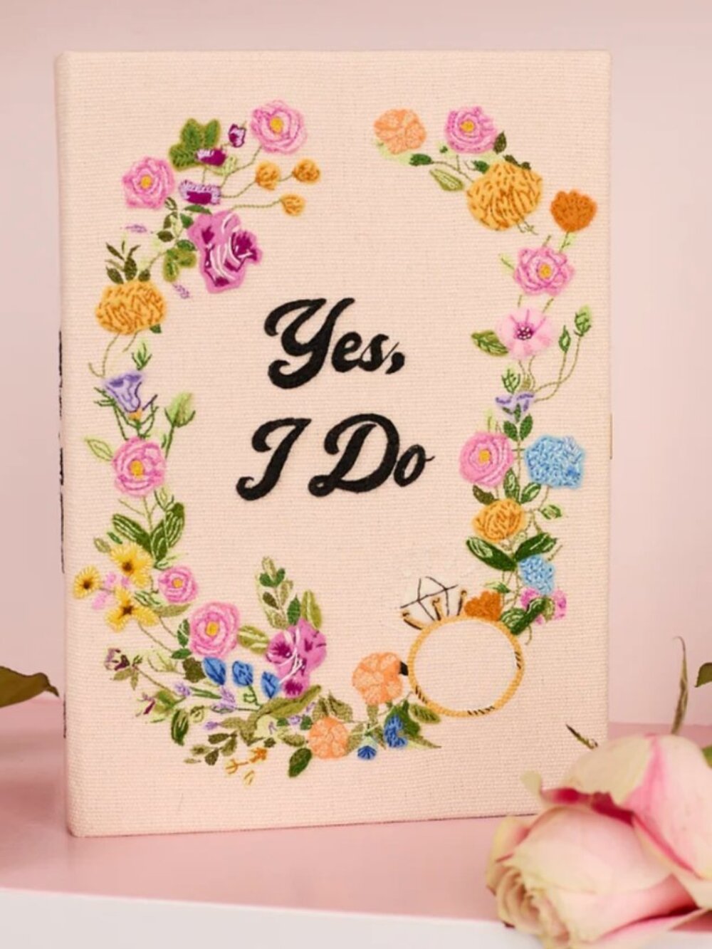OLYMPIA LE-TAN I Do Embroidered Book Clutch Bag w/ strap
